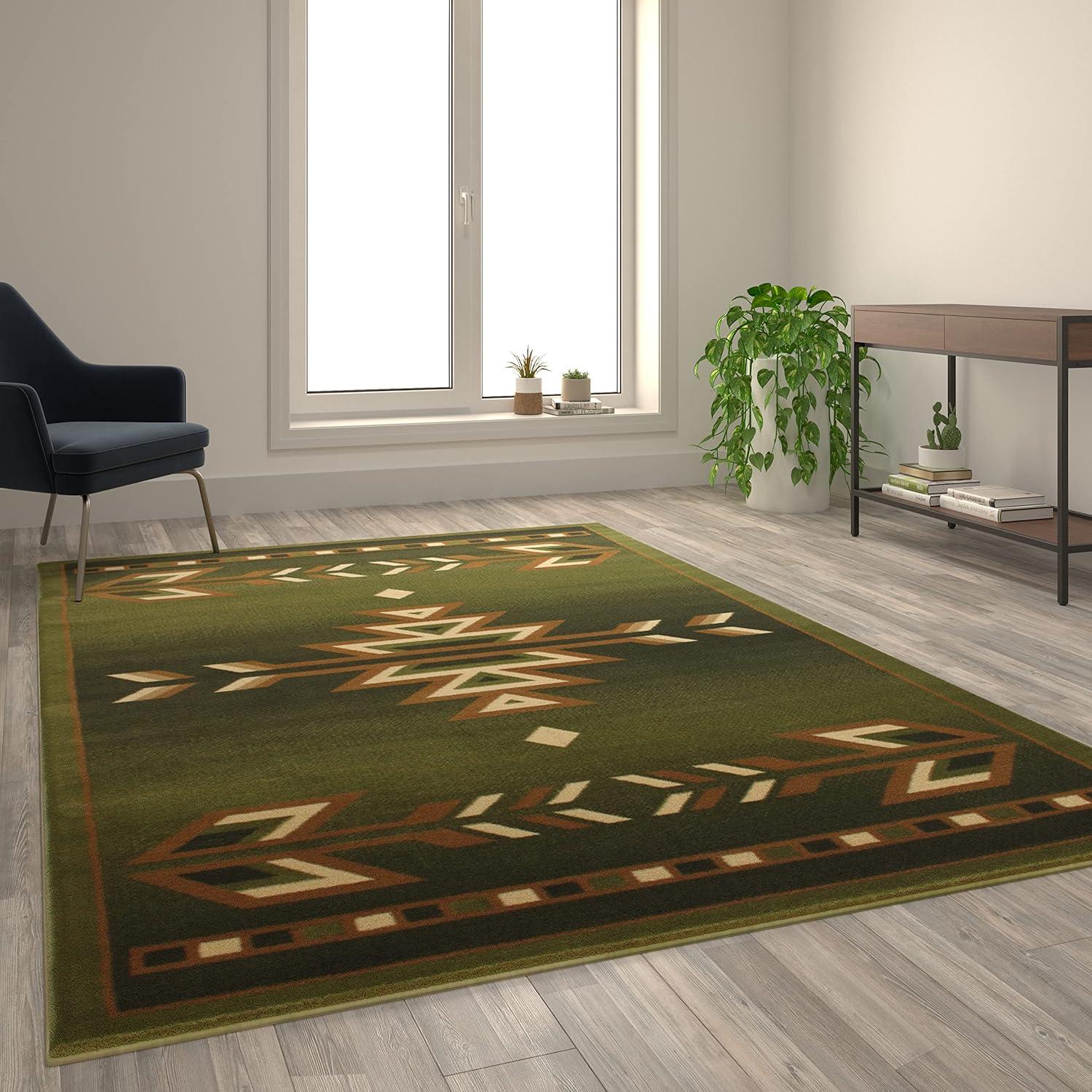 Lodi Southwestern 6' x 9' Green Geometric Olefin Area Rug