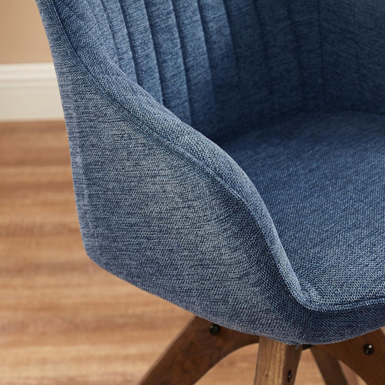 Art Leon Desk Chair - Mid Century Modern Office Chair No Wheels, Swivel Accent Chair with Oak Wood Legs, Fabric Upholstered Arm Chair, Blue