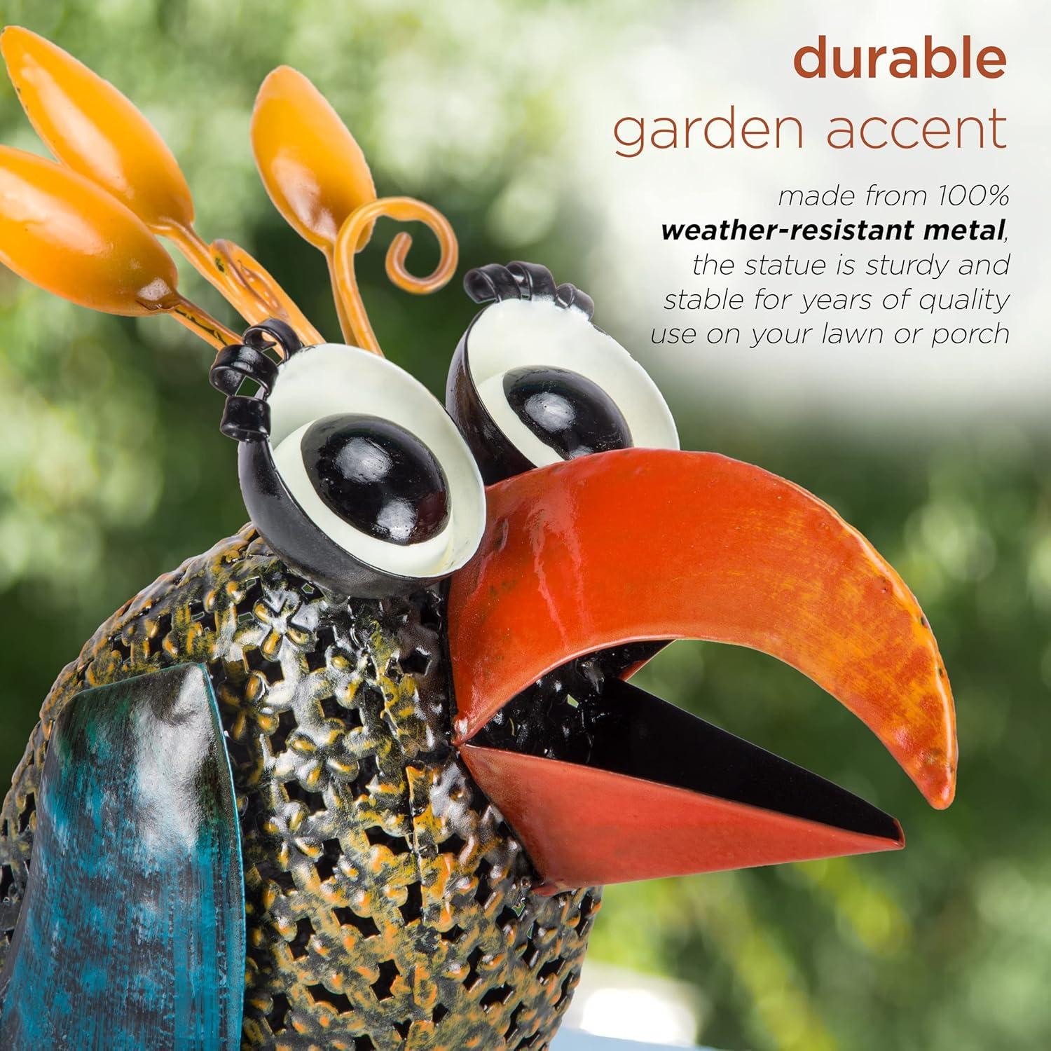 Quirky Multi-Color Metal Wide-Eyed Bird Lawn Decoration