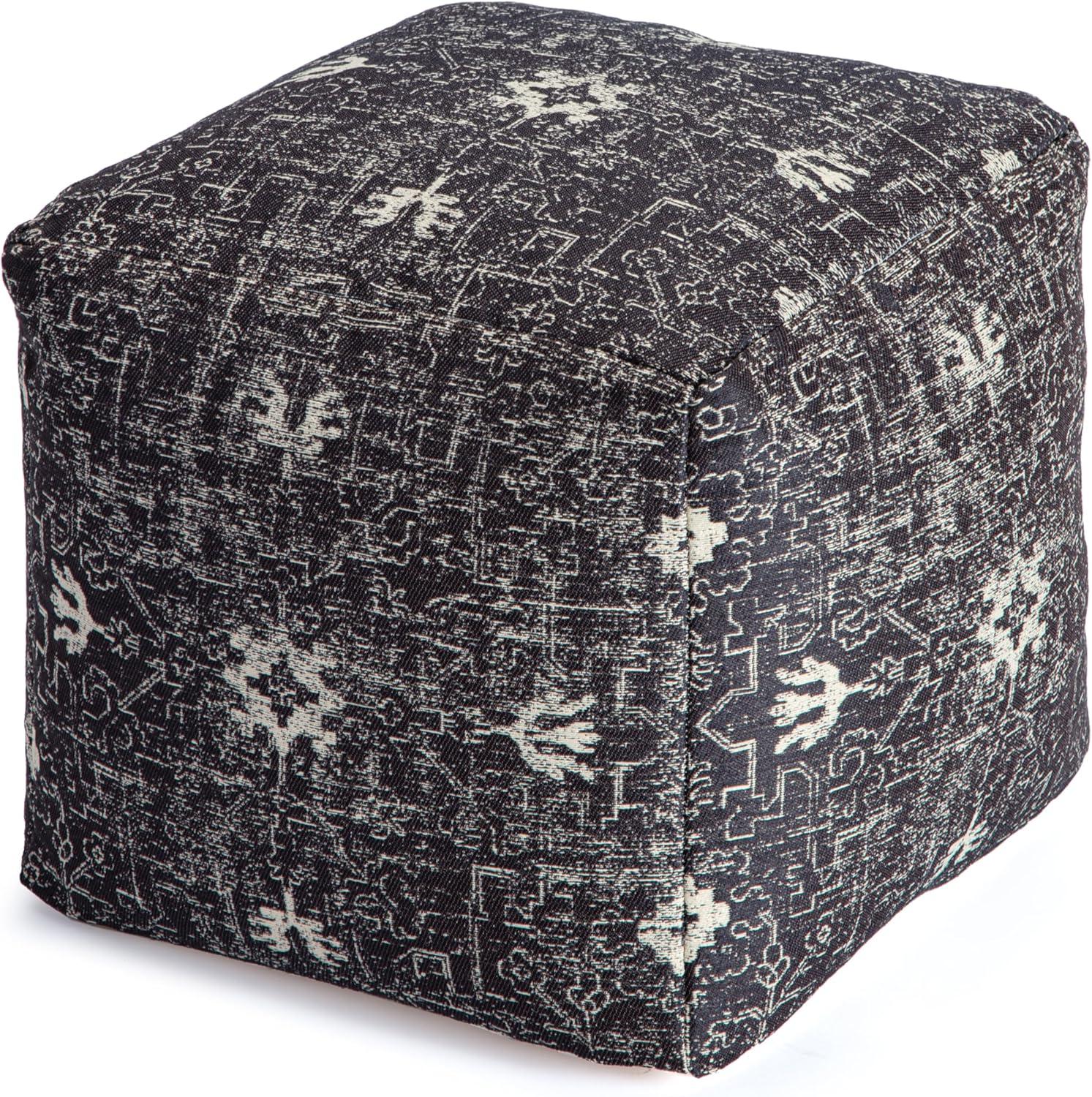 Tamarindo Pouf Black/White - Anji Mountain: Square Medallion Footstool, Fair Trade Certified