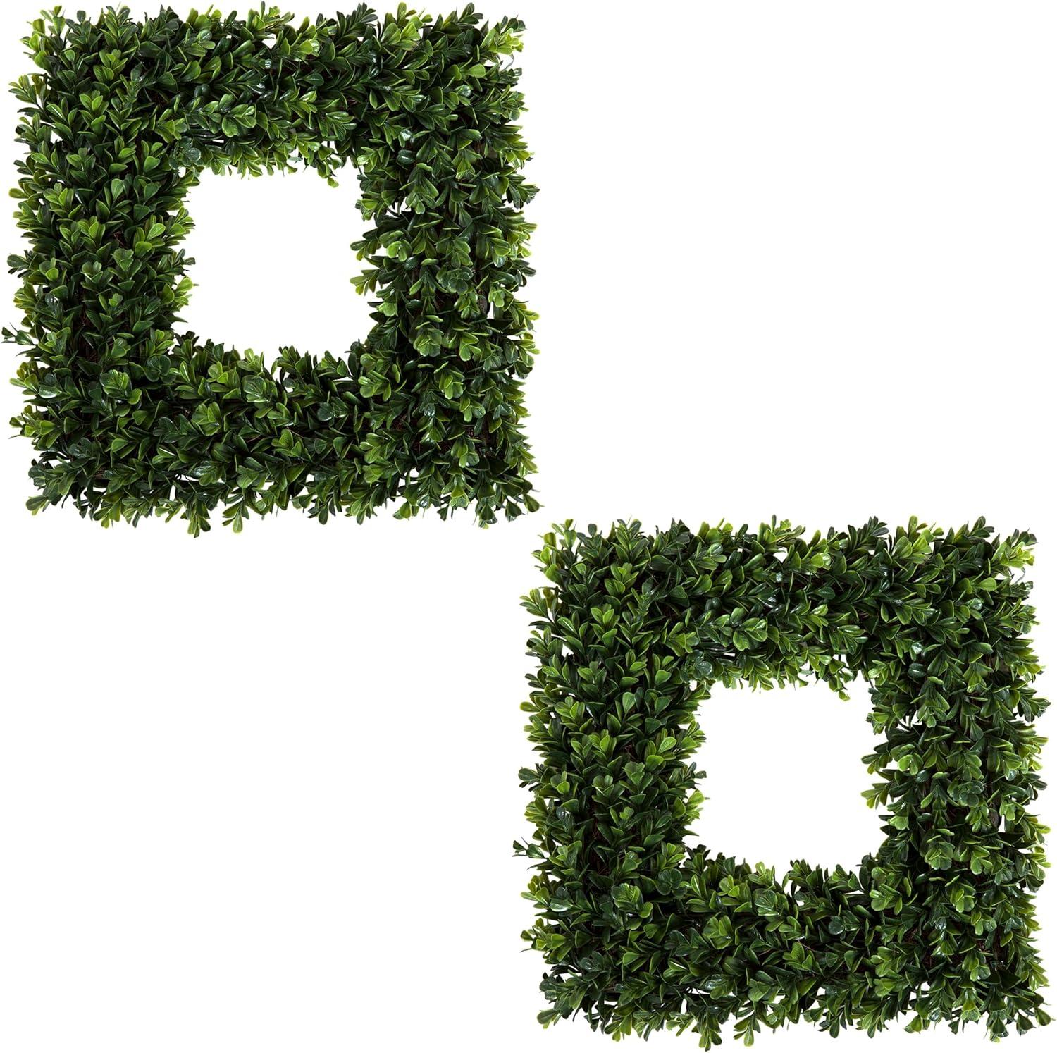 Set of Two 16.5-Inch Square Artificial Boxwood Wreaths