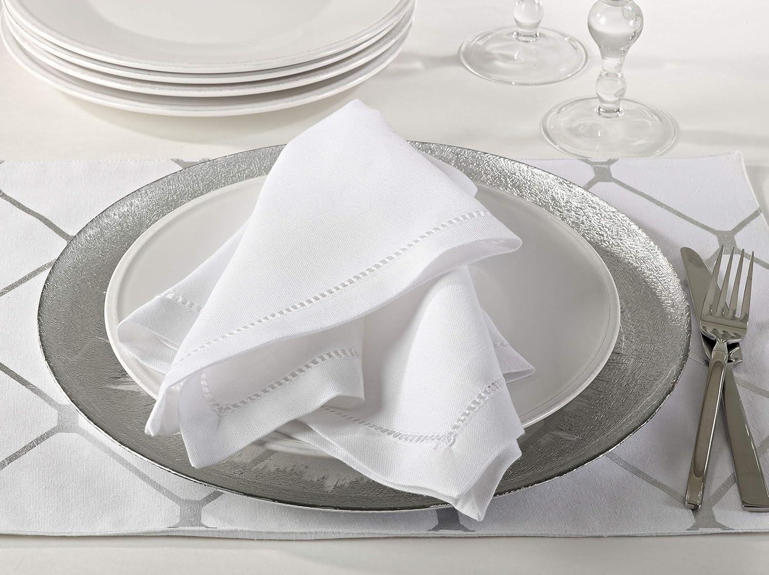 White Hemstitched Border Cocktail Napkins Set of 12