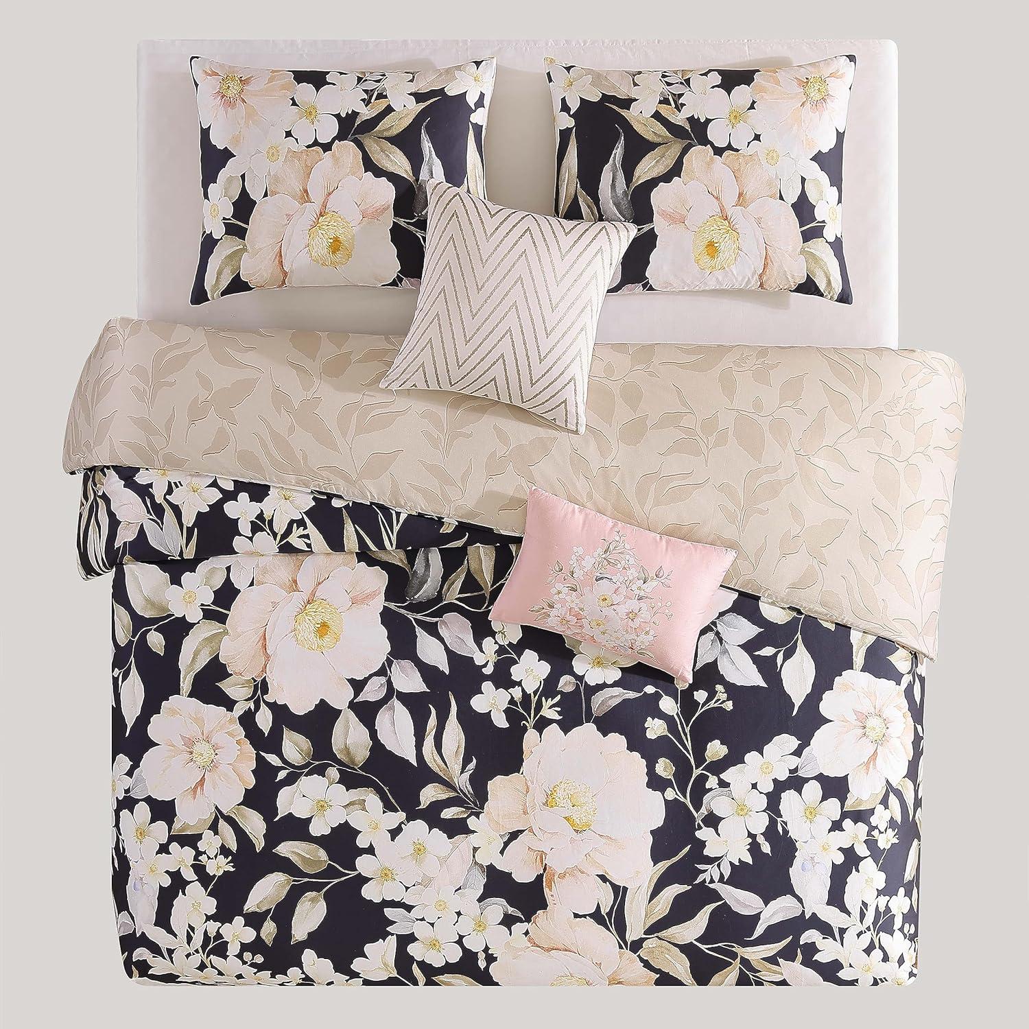 Bebejan Blossom Haven 200 Thread Count 100% Cotton Sateen 5-Piece Reversible Comforter Set