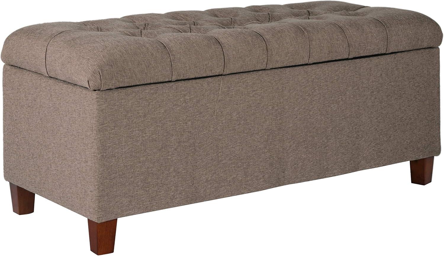 Brown Tufted Fabric Upholstered Wooden Storage Bench