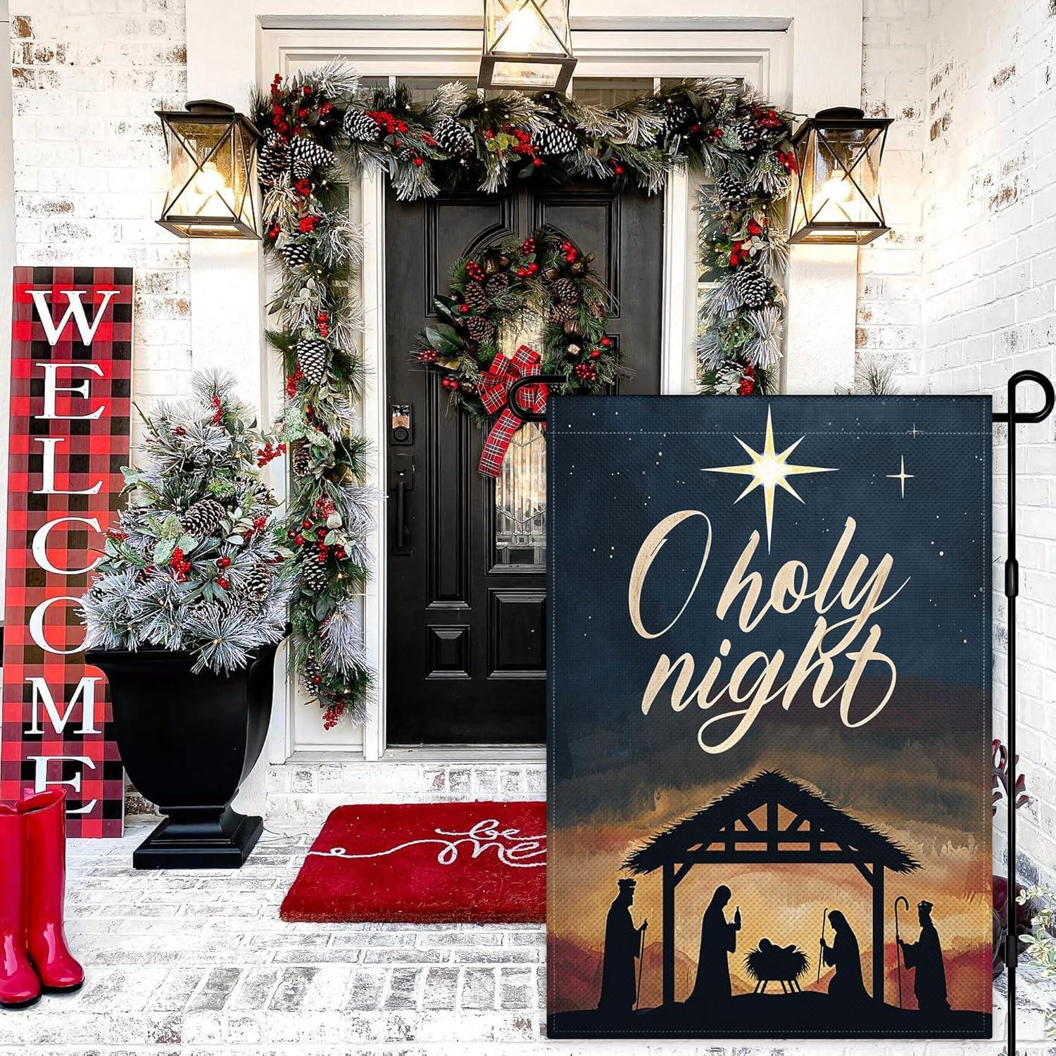 Christian Christmas Nativity Scene O Holy Night Garden Flags 12"x18" Double Sided Banner Decoration For Home Yard Lawn
