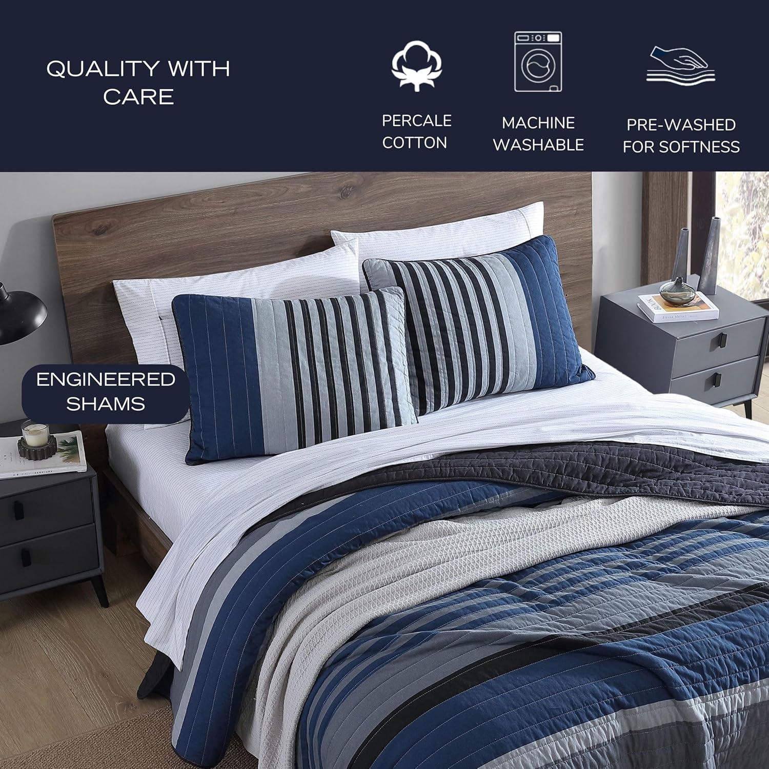 Nautica Nautica Bradford Cotton Reversible Navy Quilt Set