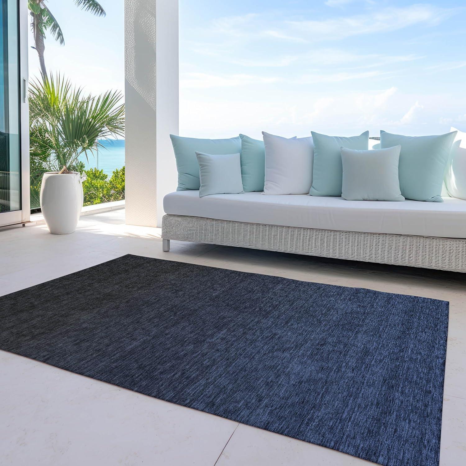 Navy Blue Synthetic Flat Woven Indoor/Outdoor Rug 3' x 5'