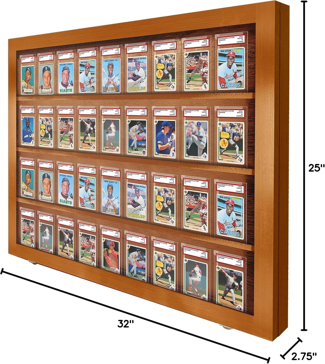 PENNZONI Baseball Card Display Case, 36 Graded Cards Acrylic Frame, Walnut