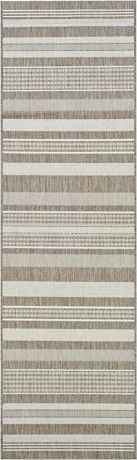 Recife Champagne-Taupe Synthetic 2x12 Outdoor Runner Rug