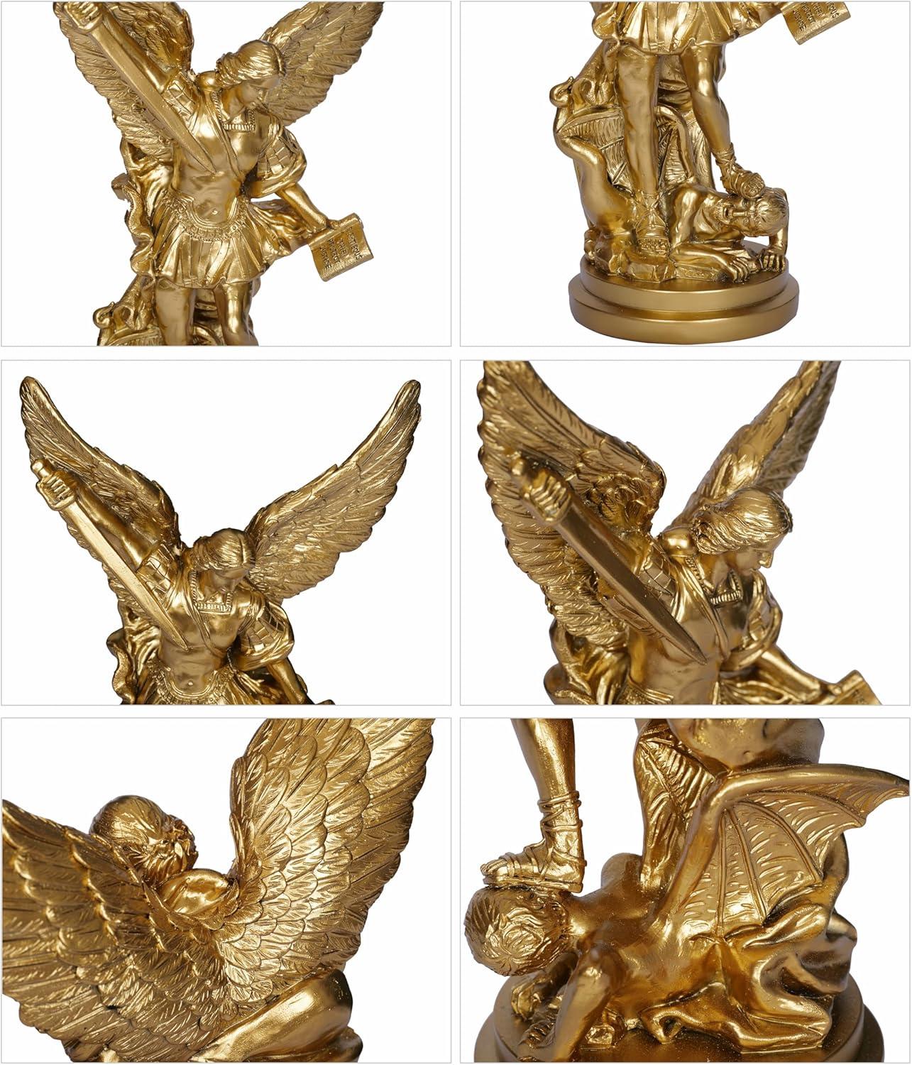 Trinx 12.2In St Michael Archangel Statue San Miguel Arcangel Statue Saint Michael Defeating Satan Michael Angel Statue Collection Figurines St. Michael Bronze Sculpture Archangel Michael Statue