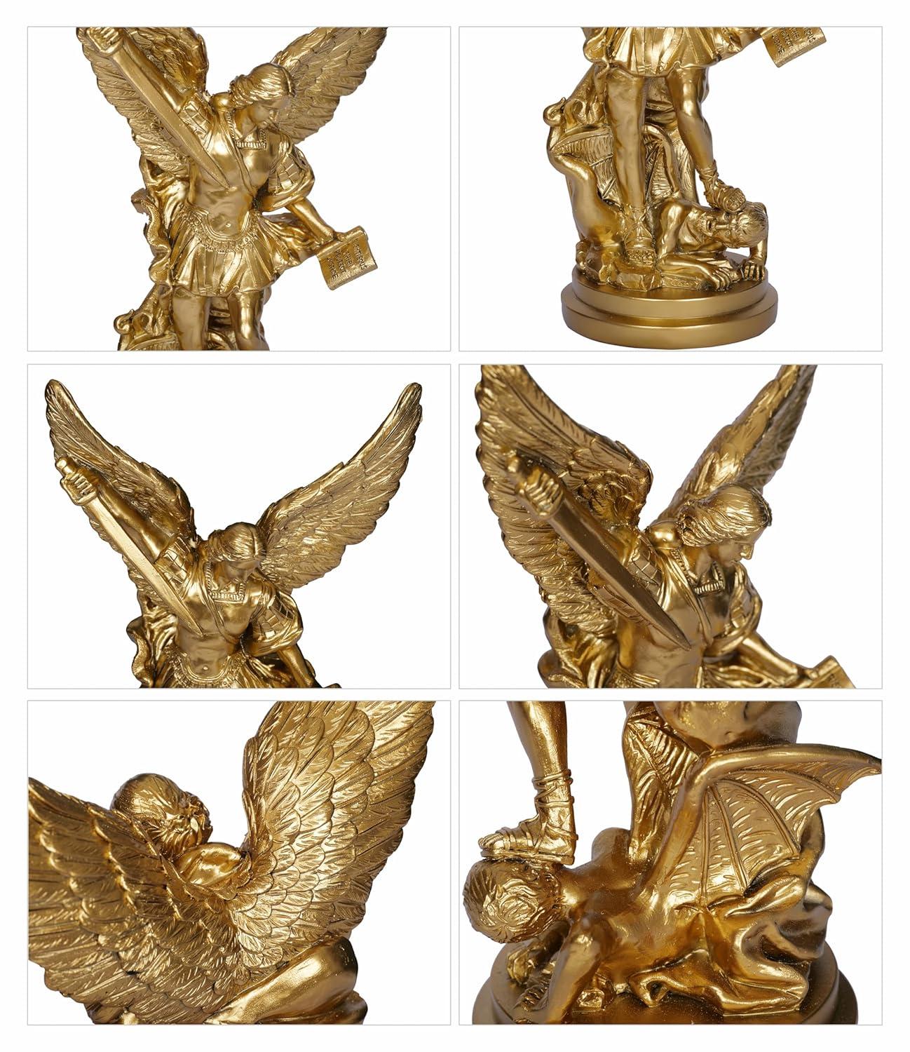 Trinx 12.2In St Michael Archangel Statue San Miguel Arcangel Statue Saint Michael Defeating Satan Michael Angel Statue Collection Figurines St. Michael Bronze Sculpture Archangel Michael Statue