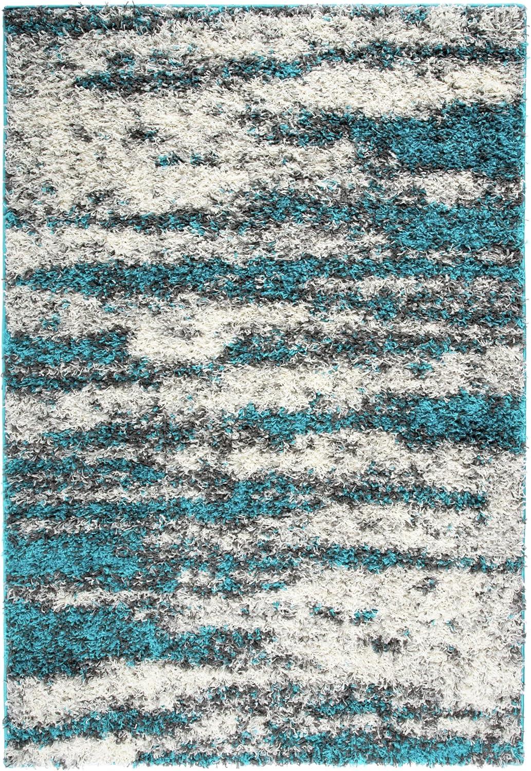 World Rug Gallery Modern Abstract Design Plush Shag Area Rug - Turquoise 5' x 7'