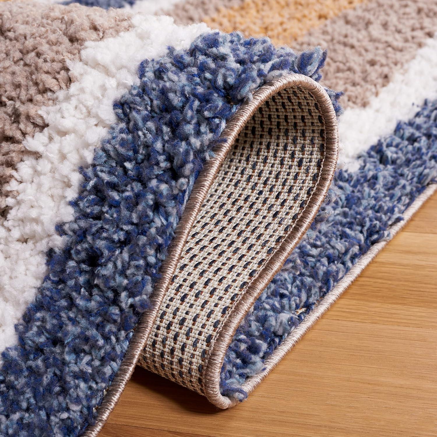 Highland Dunes Calico Shag Performance Striped Rug