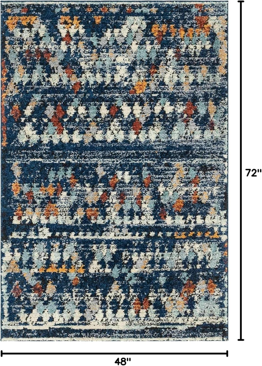 Unique Loom Morocco Collection Abstract Border, Diamond, Bohemian Area Rug, 4 ft x 6 ft, Navy Blue/Black