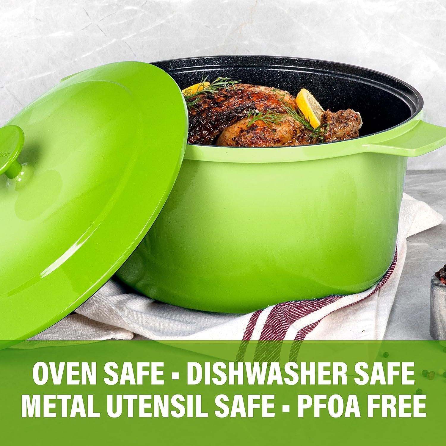 Granite Stone 5Qt Dutch Oven Ultra Durable Mineral & Diamond Nonstick Coating Dutch Oven Green