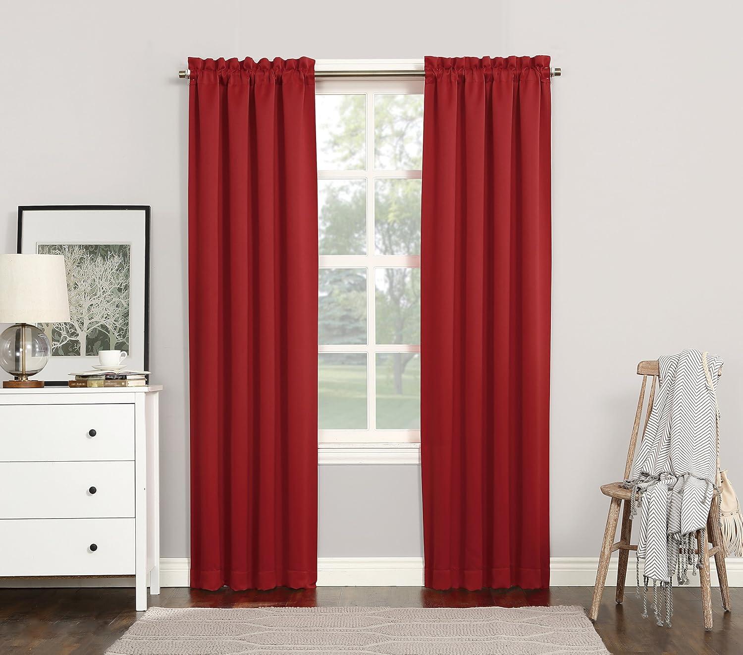 40"x84" Sun Zero Blackout Kenneth Energy Saving Rod Pocket Curtain Panel Red: Noise Reduction, Energy Efficient