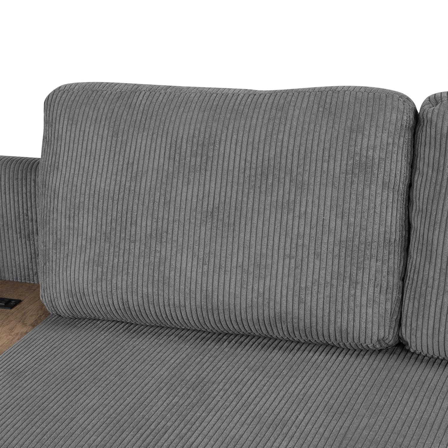 114" L-shaped Sofa Sectional Sofa with Two USB Ports and Two Power Sockets, A Storage Drawer and A Reversible Chaise Lounge for Living Room