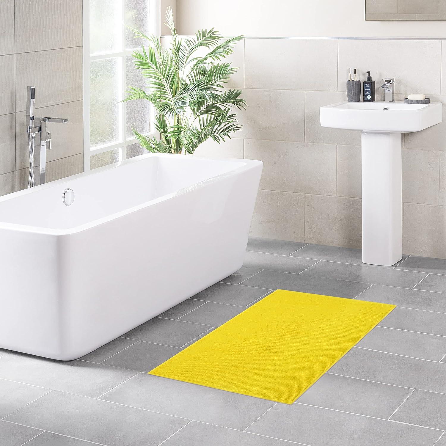 American Soft Linen 100% Cotton Bath Mat Rugs, 20x34 inches Slip Resistant Bottom Base Bath Mats for Bathroom, Yellow