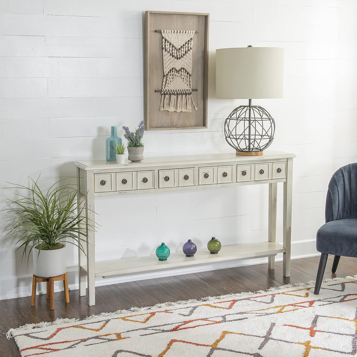 Linon Sadie Long Wood Console Table in Cream