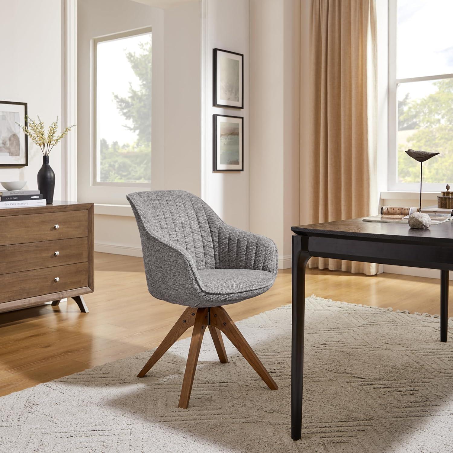 Grey Fabric and Wood Swivel Accent Arm Chair