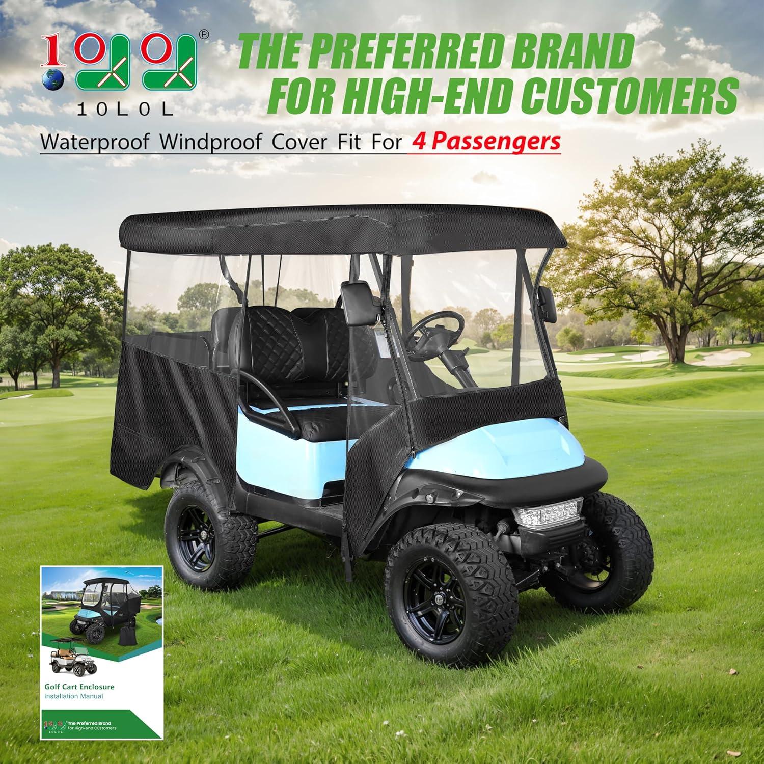 10L0L Golf Cart Cover 4 Passenger for Yamaha EZGO Club Car, 420D Waterproof Sunproof Dustproof Enclosure Cover, Black