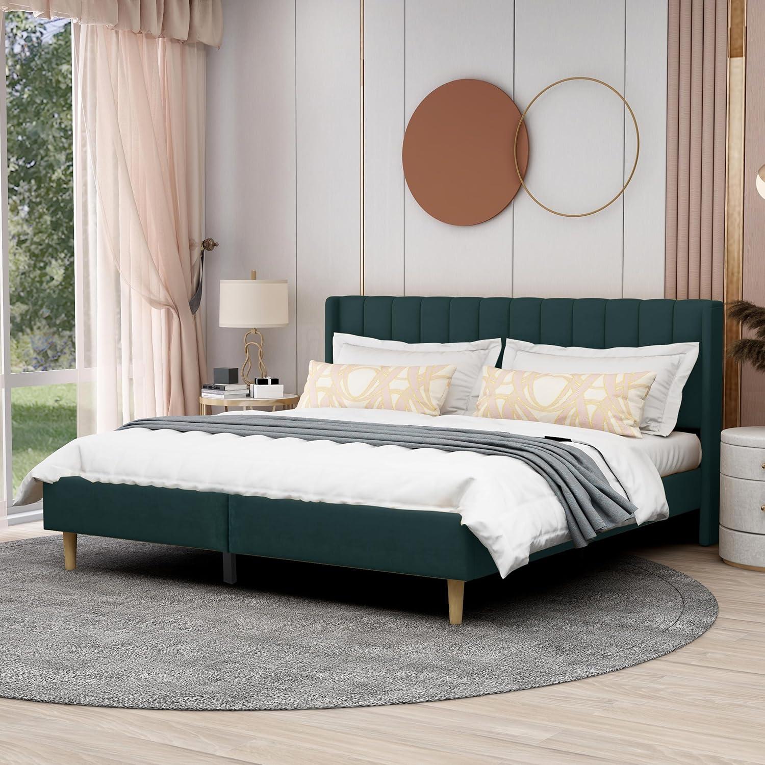 Wade Logan® Eriksay Low Profile Upholstered Platform Bed with Wingback Headboard
