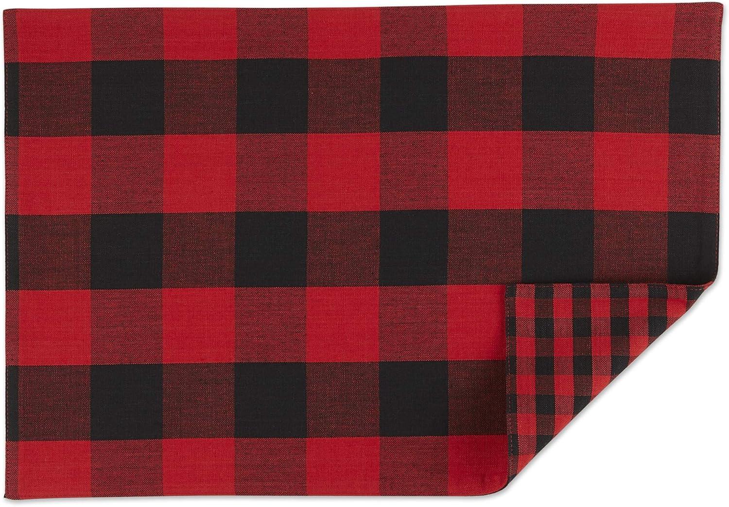 Contemporary Home Living Reversible Buffalo Check Rectangular Placemats - 19" - Red and Black - Set