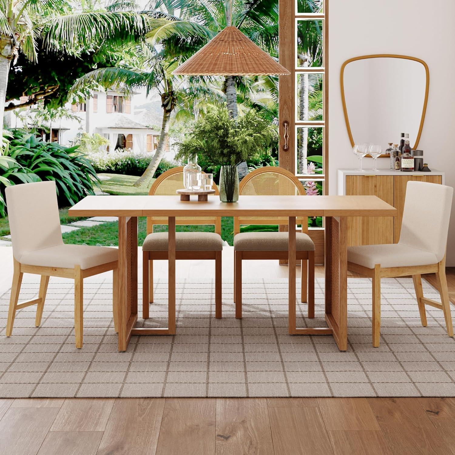 Willow Natural Wood Dining Table with Rattan Accents for 6