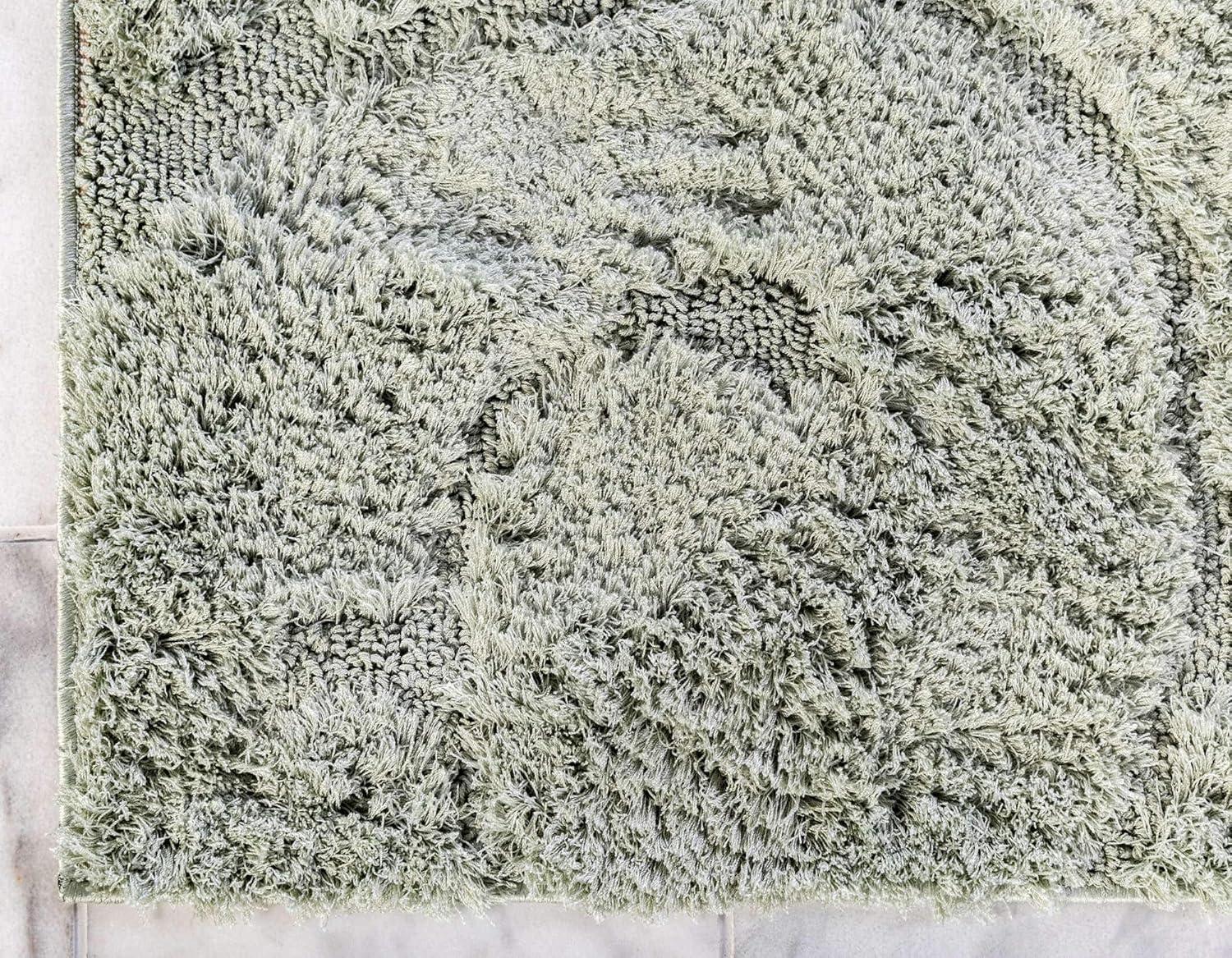 Unique Loom Floral Shag Collection Area Rug - Carved (5' 1" x 8' Rectangle Green)