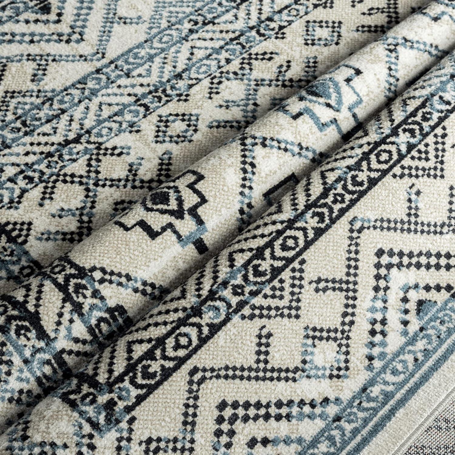 Cambria Southwest Geometric Blue and Gray Washable Rug