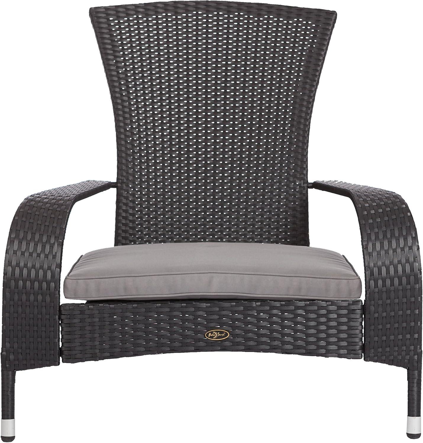 Sleek Black Coconino Resin Wicker Adirondack Chair with Grey Cushion