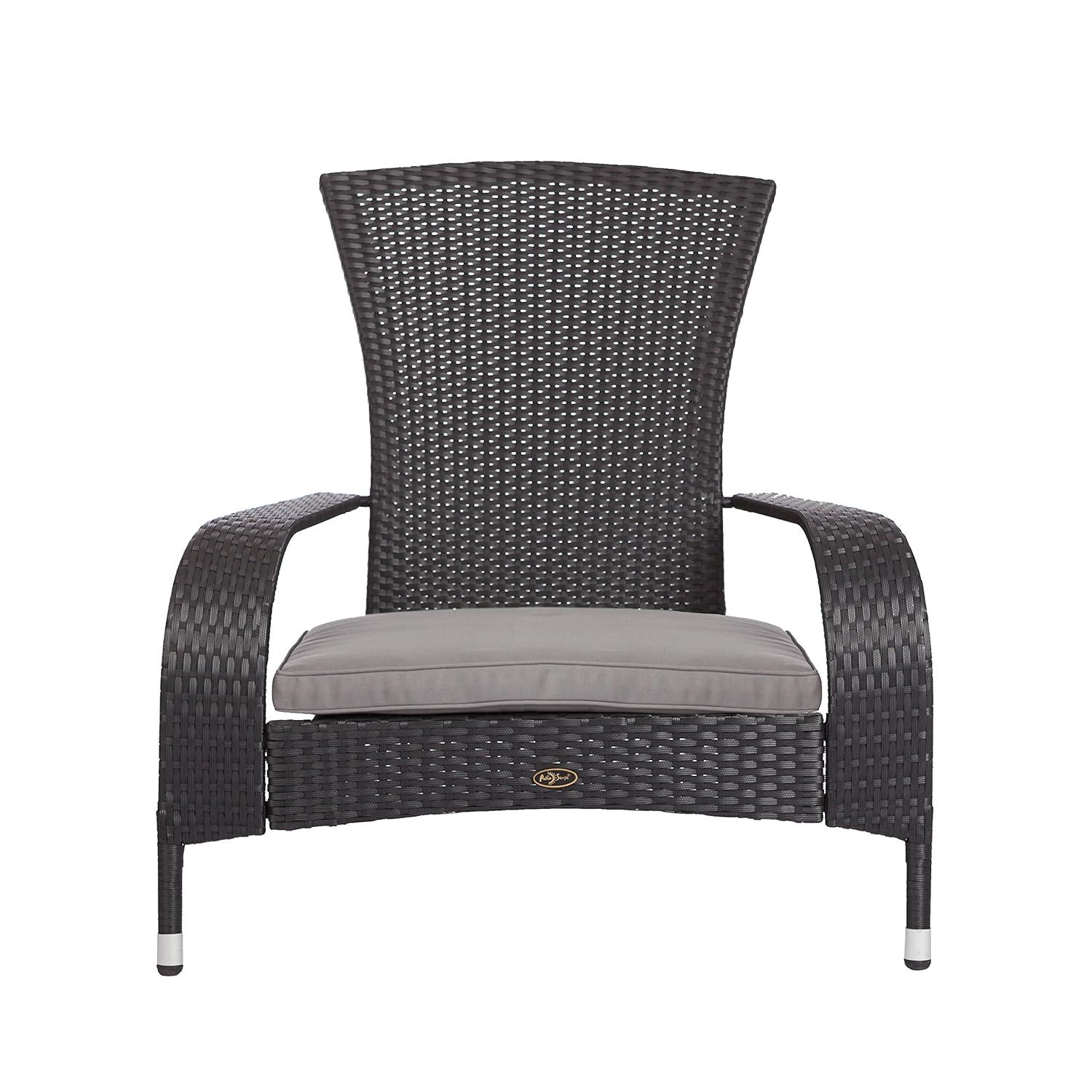 PatioSense Patio Sense Coconino Wicker Chair All Weather Adirondack Style Chair Grey Outdoor Cushion Included - Black