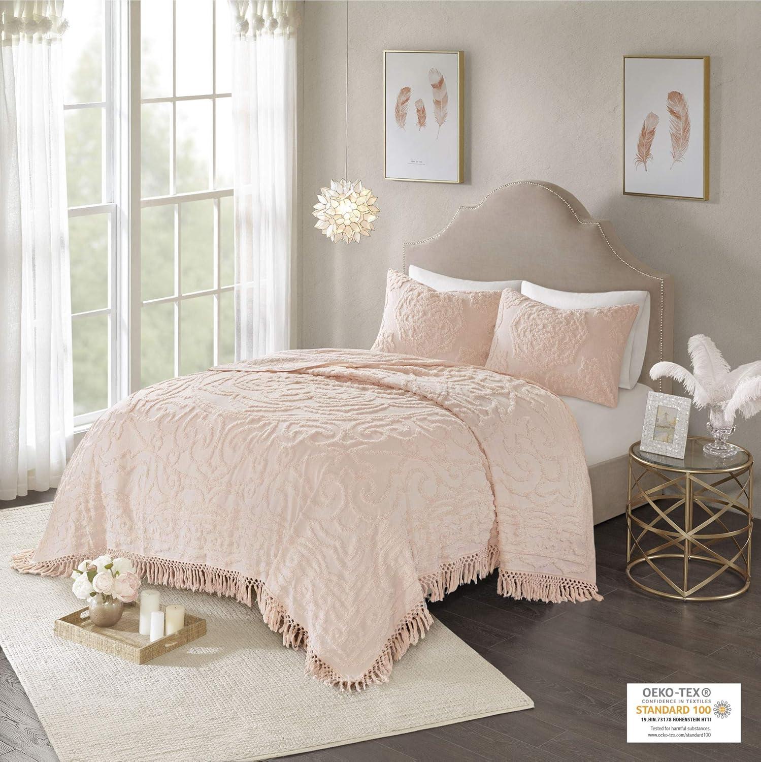 Laetitia Tufted Chenille Cotton Medallion Fringe Coverlet Set