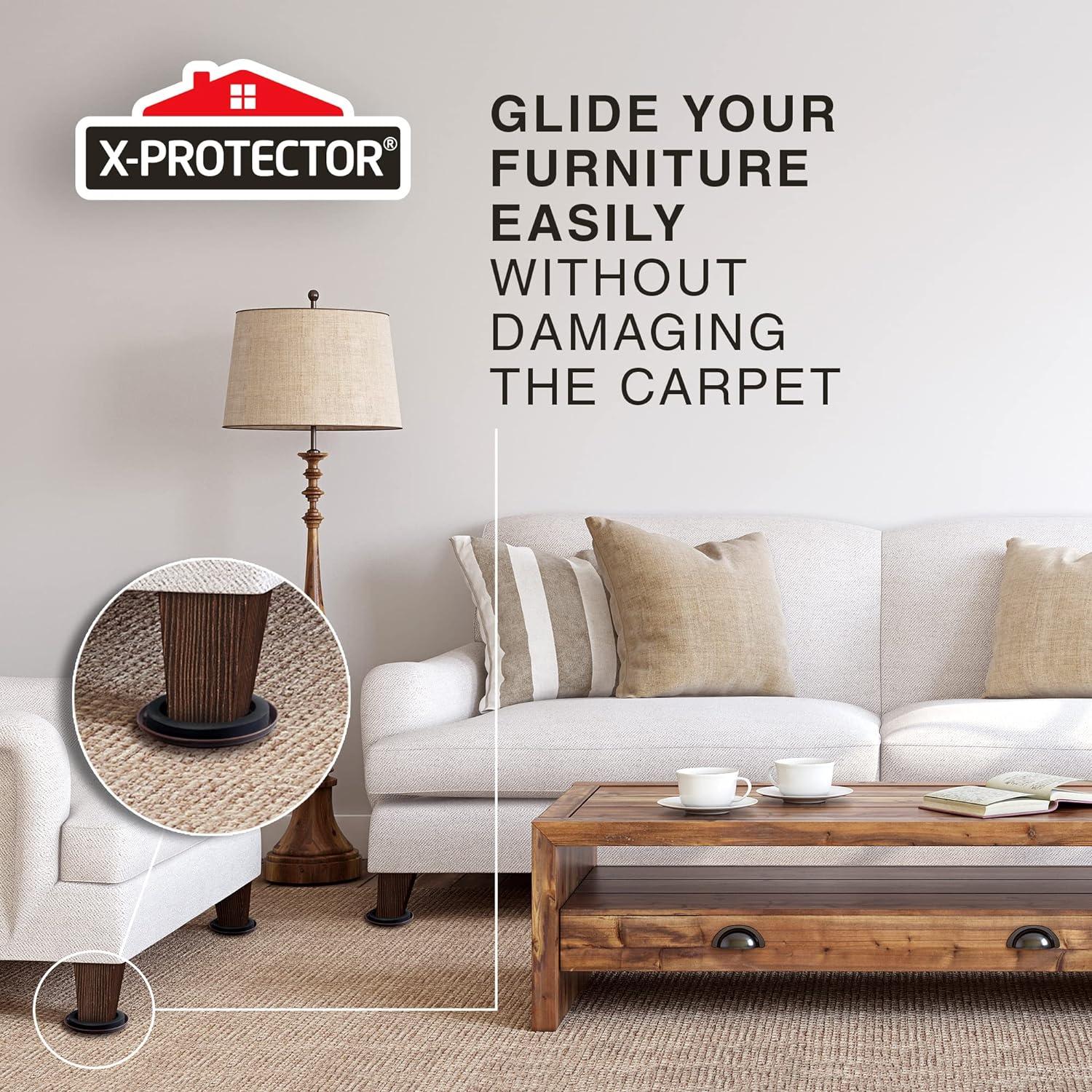 Furniture Sliders for Carpet X-PROTECTOR - 8 PCS Best Heavy Moving Pads 4 3/4" - Sliders for Furniture. Move Your Furniture Easy with Reusable Furniture Movers Sliders for Carpets!