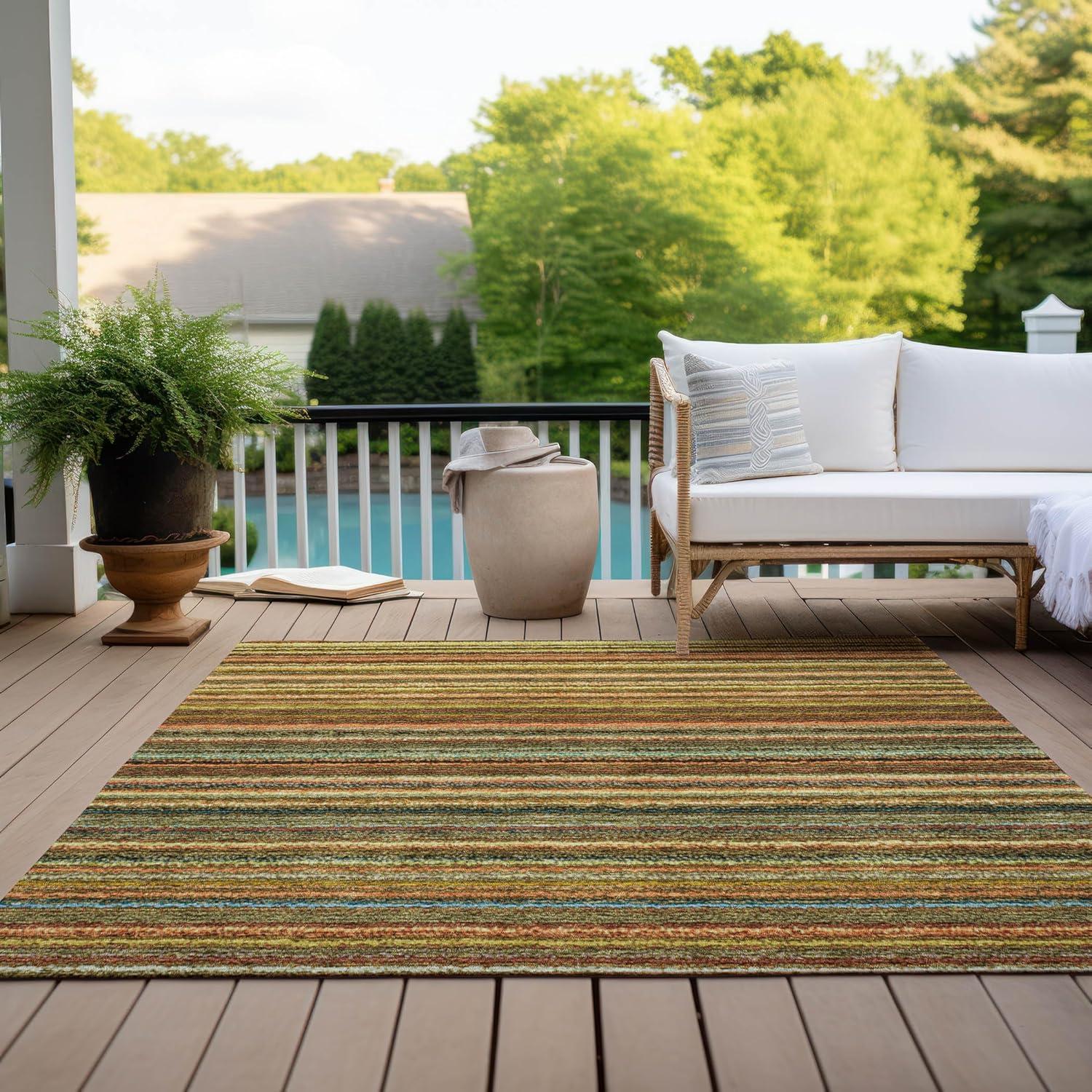 Coral and Multicolor Striped Synthetic Rectangular Rug 2'6" x 3'10"