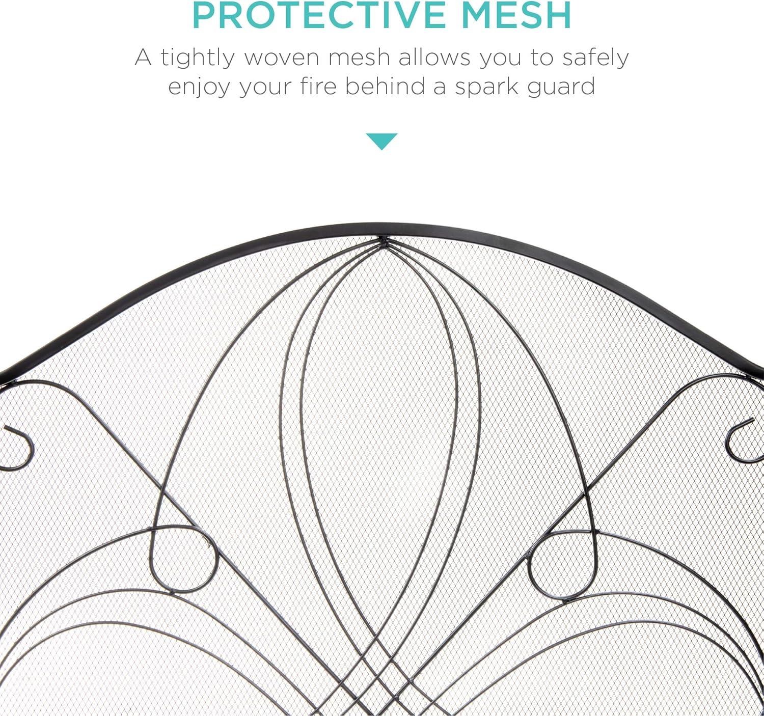 Winston Porter Lissowski 3-Panel 55"x33" Wrought Iron Fireplace Safety Screen Decorative Scroll Spark Guard Cover