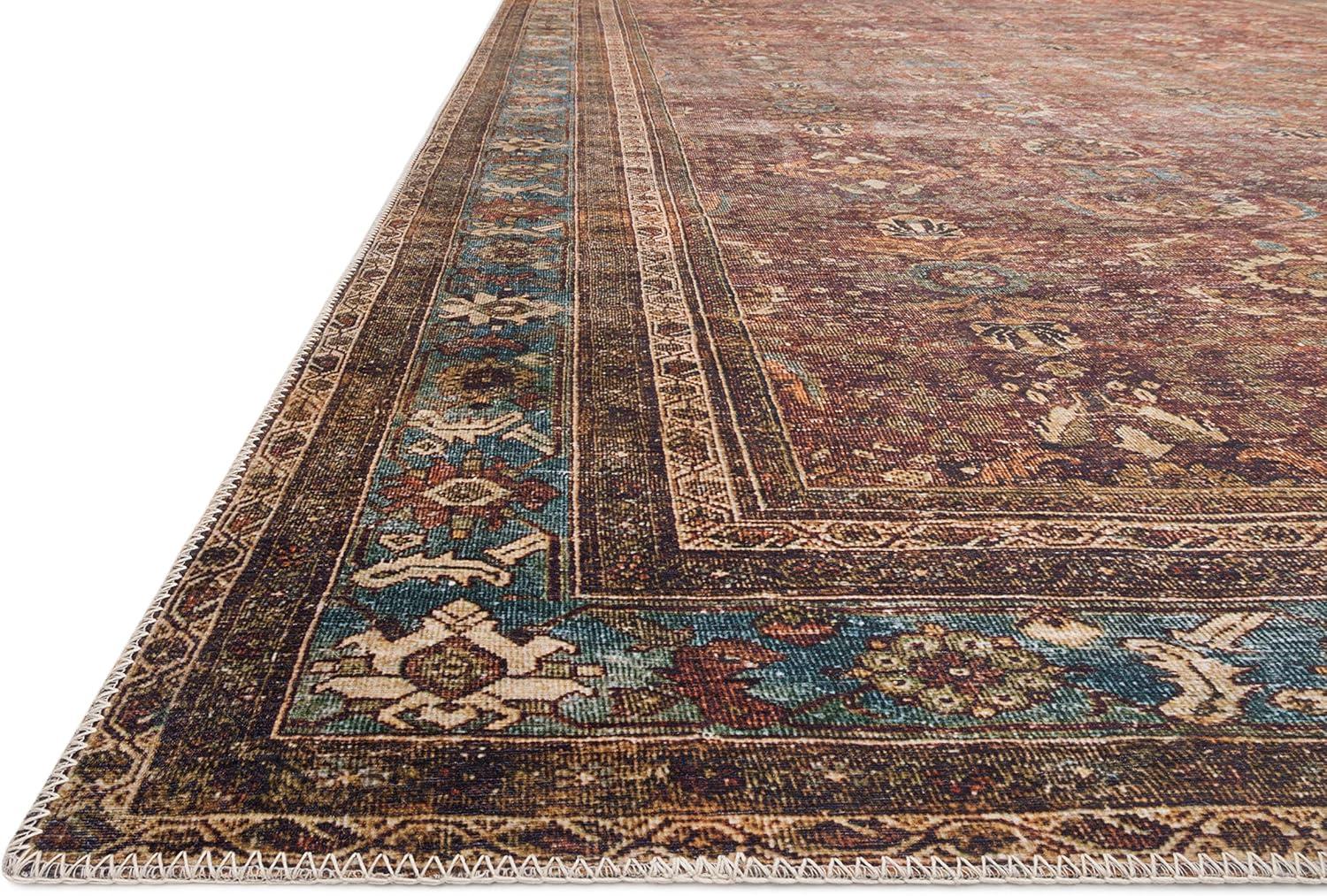 Loloi II Layla Printed Oriental Distressed Brick / Blue Area Rug