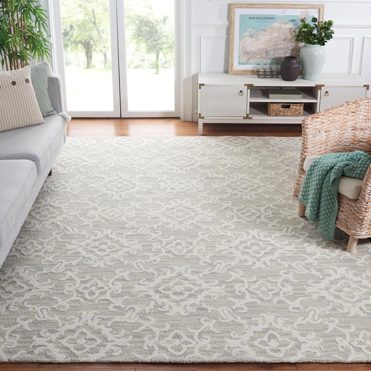 SAFAVIEH Blossom Cletus Damask Area Rug, Grey/Ivory, 11' x 15'