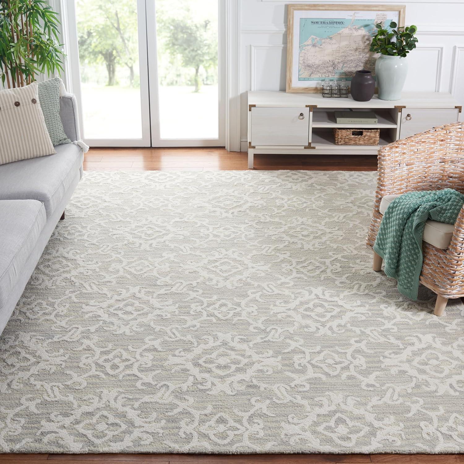 SAFAVIEH Blossom Cletus Geometric Wool Area Rug, Green/Ivory, 10' x 14'