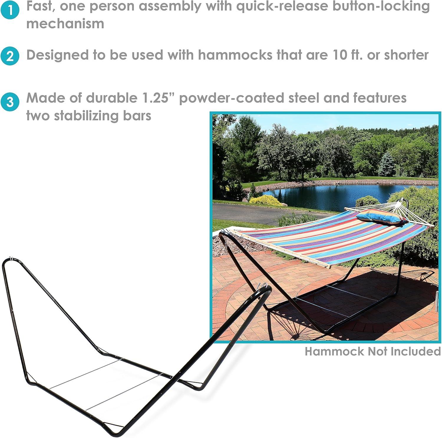 Sunnydaze Portable Heavy-Duty Steel Hammock Stand Only for Camping and Spreader Bar Styles - 330 lb Capacity/10' Stand - Black