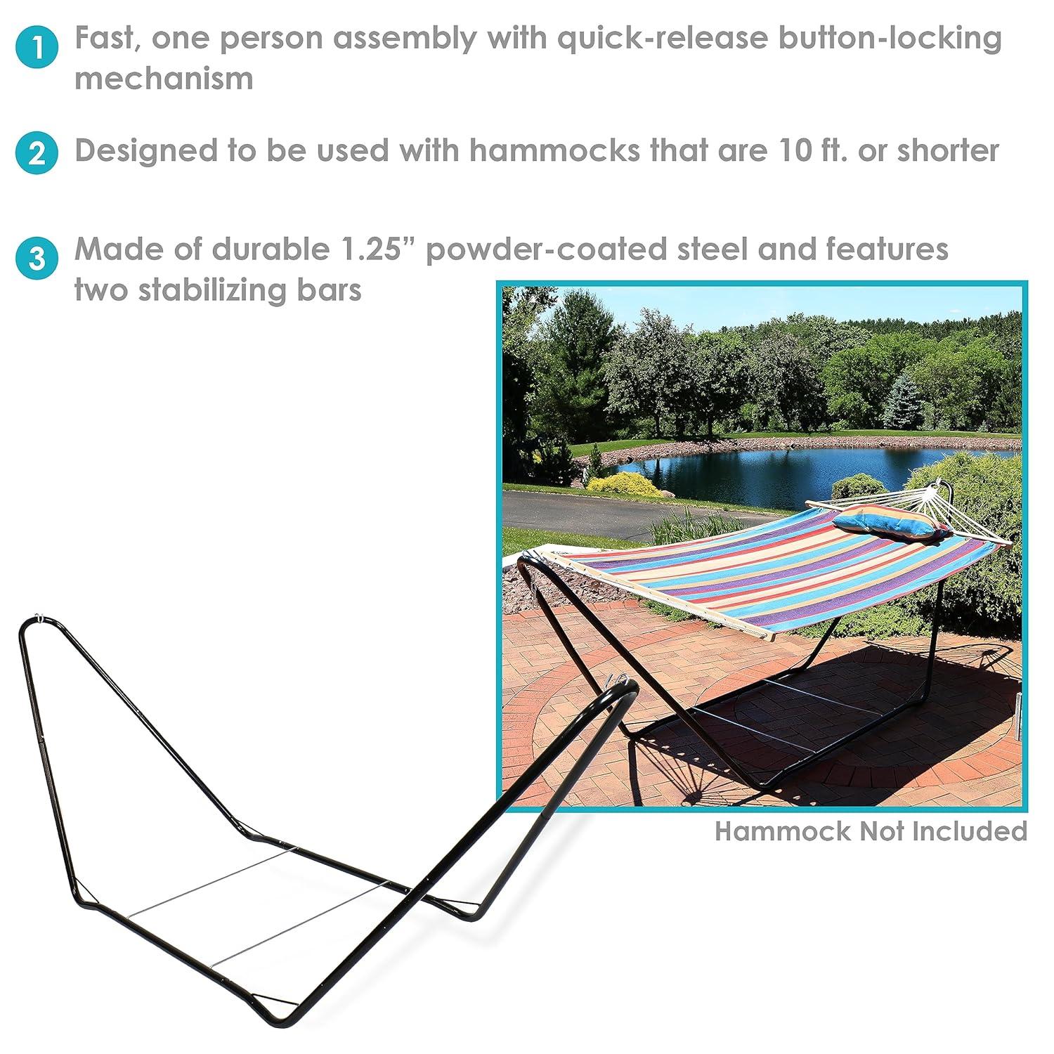 Sunnydaze Portable Heavy-Duty Steel Hammock Stand Only for Camping and Spreader Bar Styles - 330 lb Capacity/10' Stand - Black