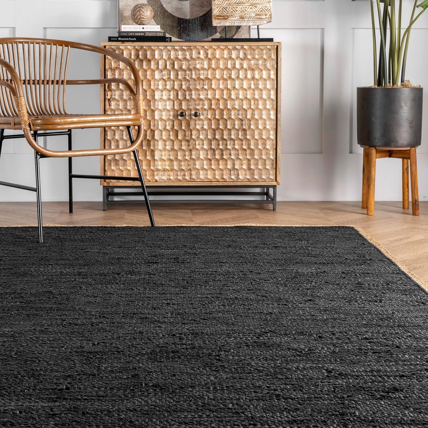 Nuloom Sabby Hand Woven Leather Flatweave Kitchen Runner Indoor Area Rug - Hallway, Entryway, 2' x 6', Black