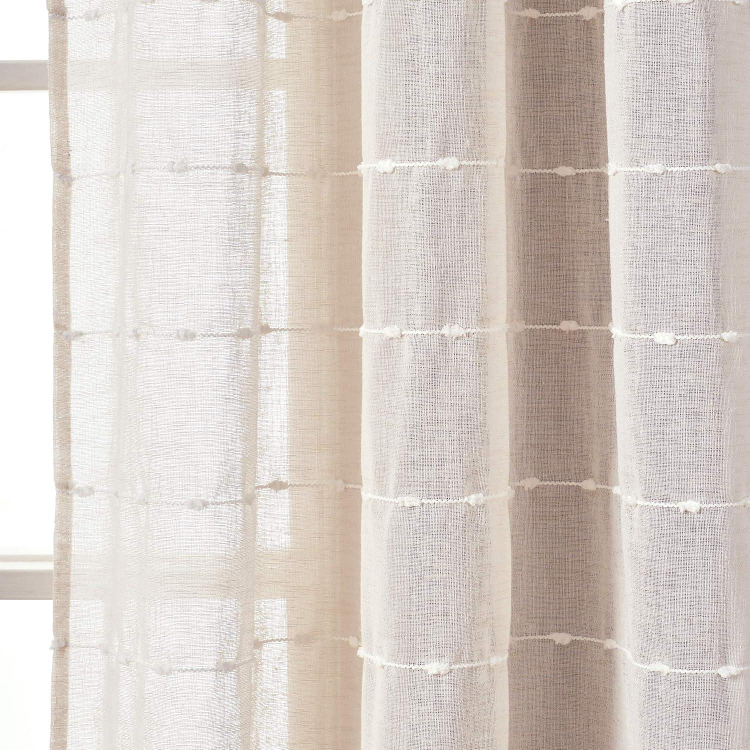 Set of 2 (95"x38") Farmhouse Textured Grommet Sheer Window Curtain Panels Beige - Lush Décor: Polyester Microfiber