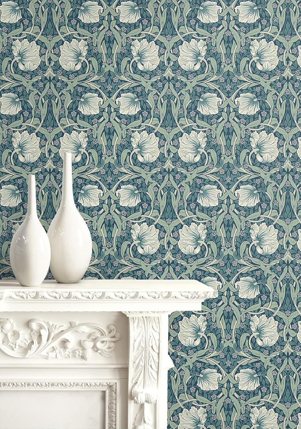 NextWall Teal & Sandstone Pimpernel Floral Peel and Stick Wallpaper