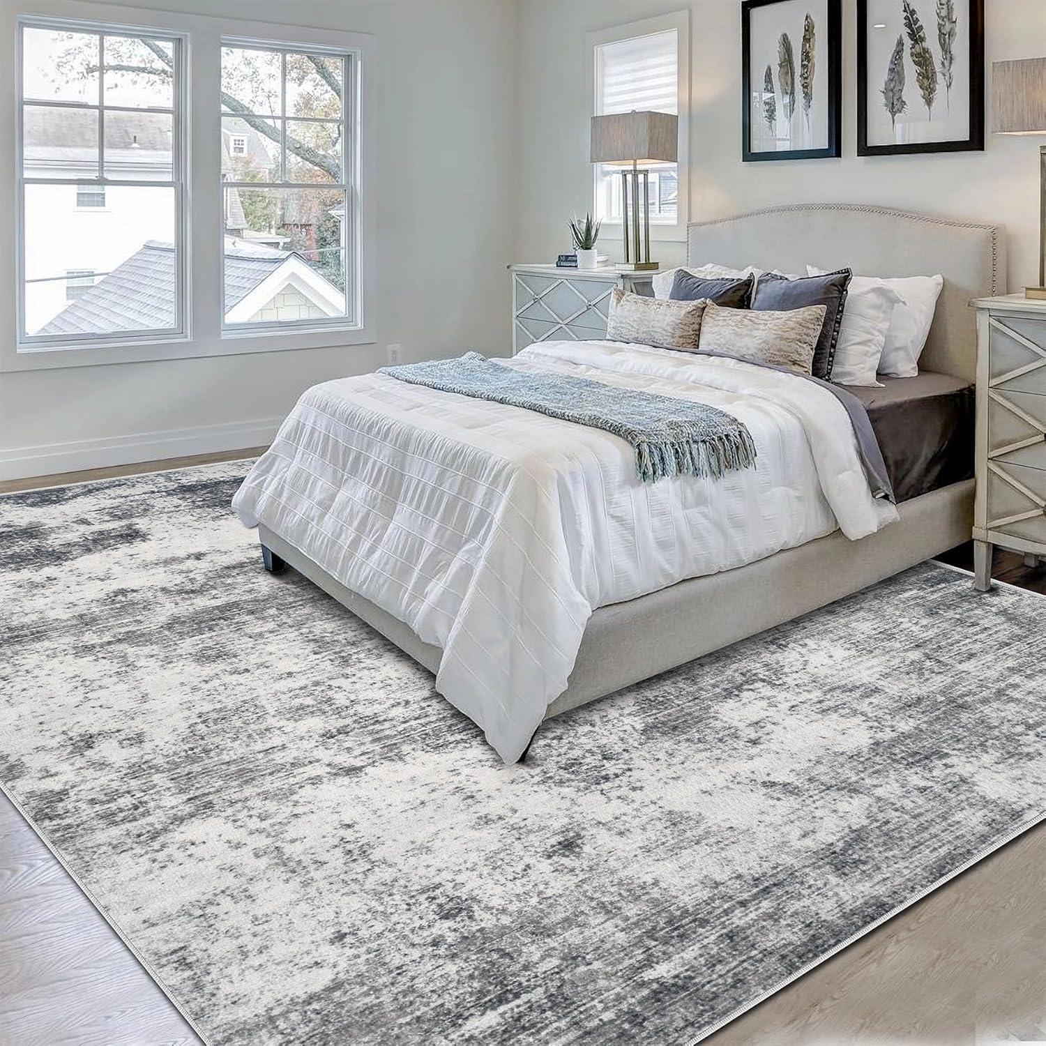 BERTHMEER 9'x12' Large Area Rugs for Living Room Bedroom Dining Room Office Farmhouse Abstract Modern Grey Rugs Washable Rugs Non-slip