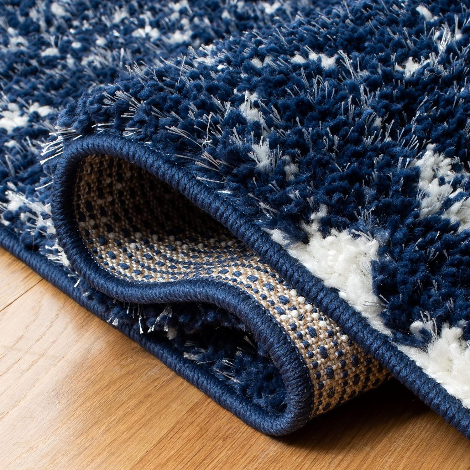 Berber Fringe Shag BFG519 Power Loomed Indoor Area Rug - Dark Blue/Ivory - 6'7"x9' - Safavieh