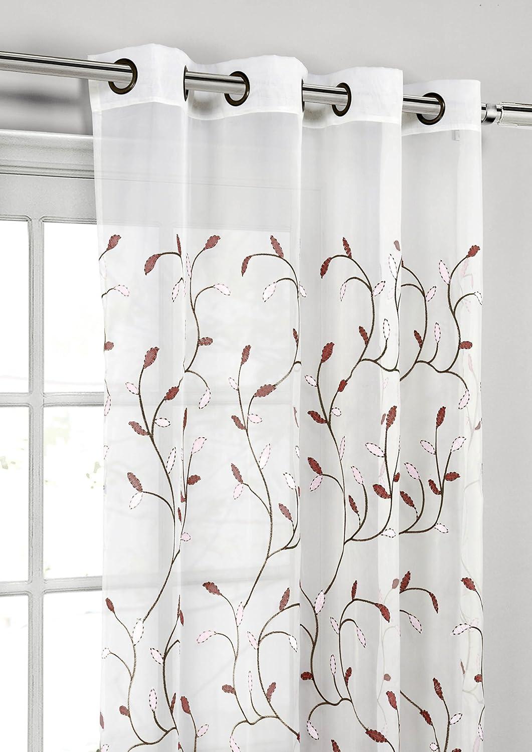 Grommet Curtain Panel, Embroidered Sheer Extra-Wide, Red 54" x 84"