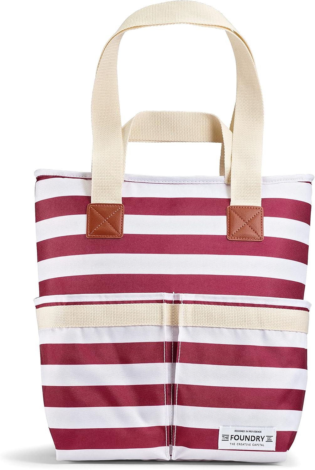 Red and White Striped Insulated Nylon Cooler Bag