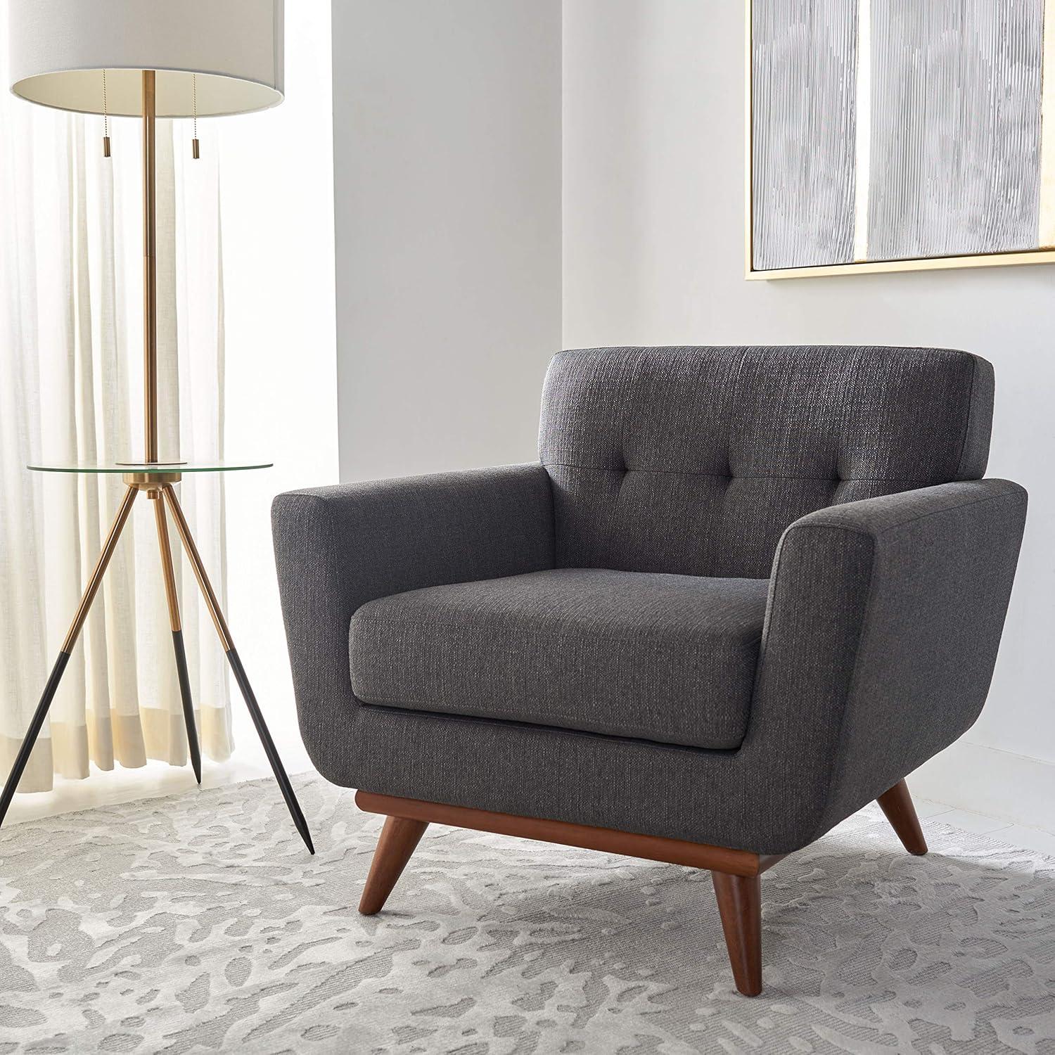 Opal Linen Tufted Arm Chair - Dark Teal - Safavieh