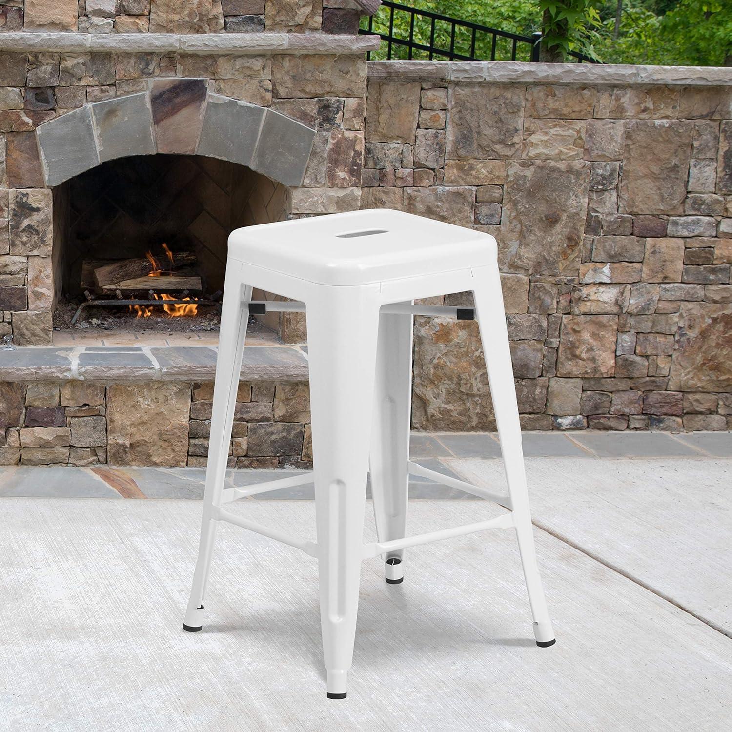 Flash Furniture Commercial Grade 24" High Backless Metal Indoor-Outdoor Counter Height Stool with Square Seat